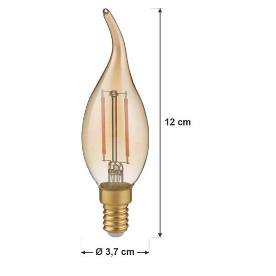 Lampadina e14 led 4w a candela a filamento 2700k ambra dimmerabile con interruttore