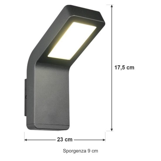 Applique da esterno led 10w 4000k ip44 antracite in alluminio pressofuso