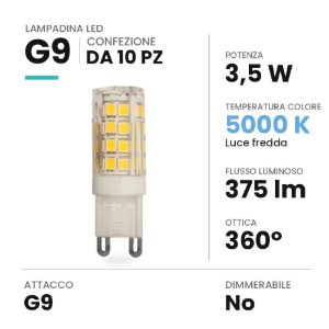 Lampadina g9 led 3,5w a capsula 5000k bianca confezione 10 pezzi