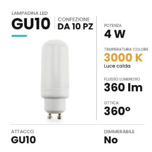 Lampadina gu10 led 4w a pannocchia 3000k bianca confezione 10 pezzi