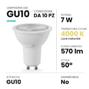Lampadina gu10 led 7w spot 4000k bianca confezione 10 pezzi