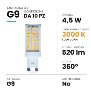 Lampadina g9 led 4,5w a capsula 3000k bianca confezione 10 pezzi