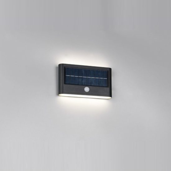 Applique da esterno solare led 8w 4000k con sensore di movimento ip44 bi-emissione nera
