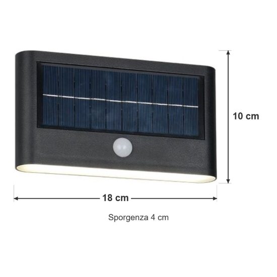 Applique da esterno solare led 8w 4000k con sensore di movimento ip44 bi-emissione nera