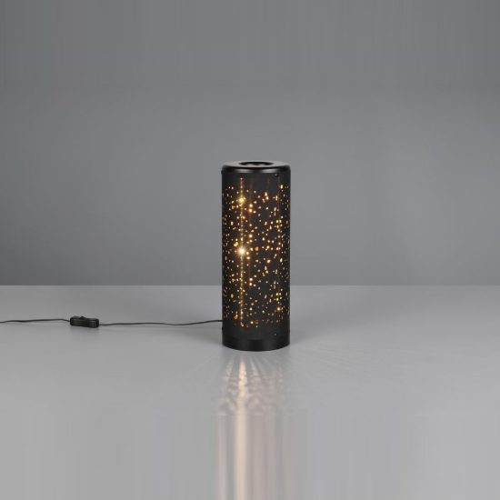 Abat-jour led 4w 3000k per comodino nero oro con paralume in tessuto traforato