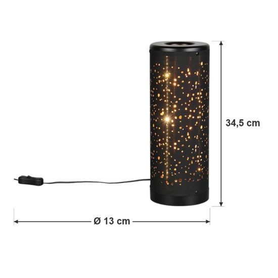Abat-jour led 4w 3000k per comodino nero oro con paralume in tessuto traforato