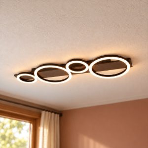 Plafoniera led 26,5w 3000k per soggiorno moderna nera con 4 cerchi luminosi