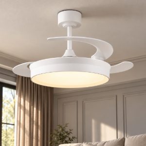 Ventilatore da soffitto led 30w cct 2700k 6500k con telecomando pale a scomparsa bianco per max 20mq