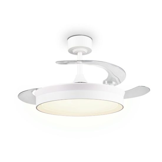 Ventilatore da soffitto led 30w cct 2700k 6500k con telecomando pale a scomparsa bianco per max 20mq