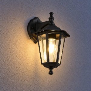 Applique da esterno ip44 a lanterna esagonale pendente nera con vetro trasparente