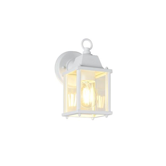Applique da esterno coperto ip23 moderna bianca con vetro trasparente