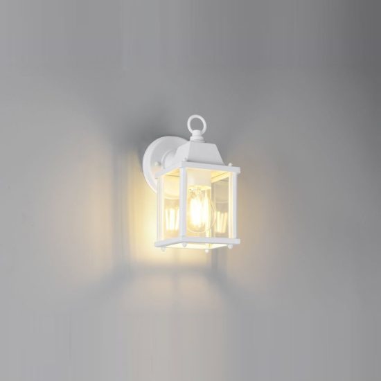 Applique da esterno coperto ip23 moderna bianca con vetro trasparente