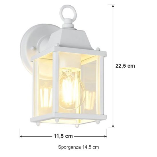 Applique da esterno coperto ip23 moderna bianca con vetro trasparente