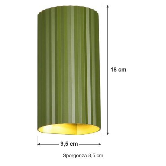 Applique per salotto bi-emissione moderna cilindrica rigata verde