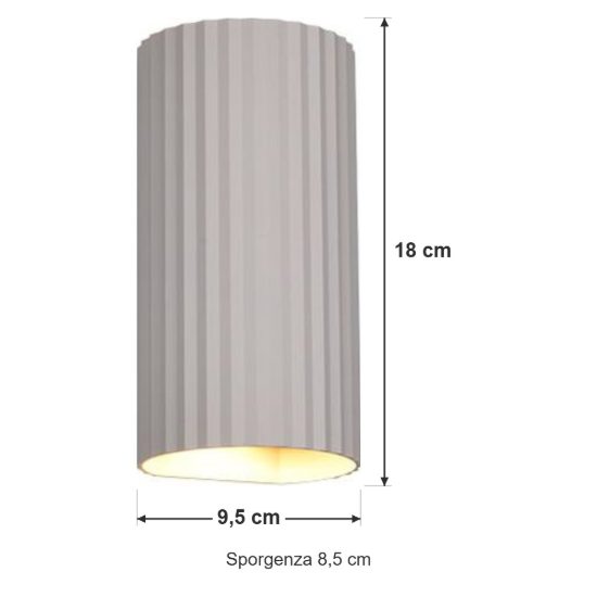 Applique per soggiorno bi-emissione moderna cilindrica rigata grigio caldo