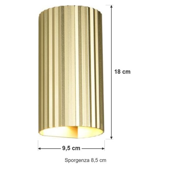 Applique per soggiorno bi-emissione moderna cilindrica rigata oro