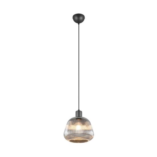 Lampadario a sospensione per sala da pranzo moderno nero con vetro rigato cromato