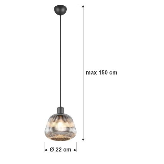 Lampadario a sospensione per sala da pranzo moderno nero con vetro rigato cromato
