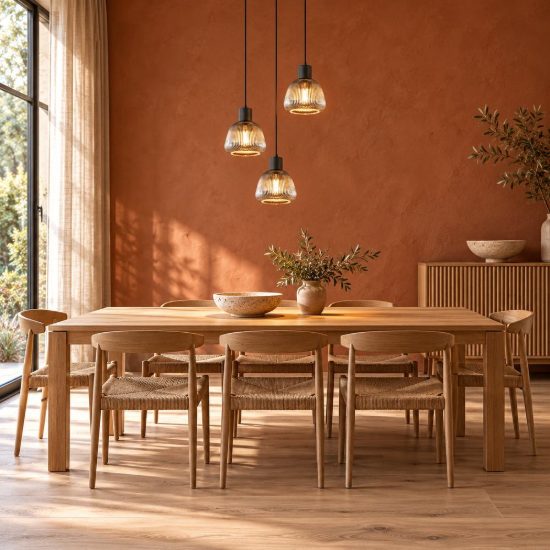 Lampadario a sospensione 3 luci per sala da pranzo moderno nero con vetri rigati cromati