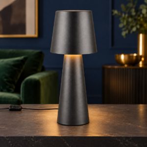 Lampada da tavolo per soggiorno moderna nera con paralume in metallo