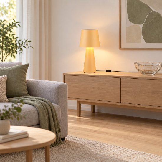 Lampada da tavolo per soggiorno moderna beige con paralume in metallo