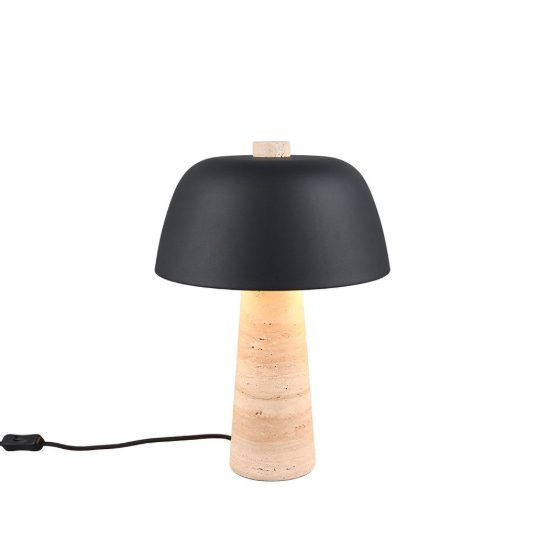 Lampada da tavolo 2 luci per soggiorno a fungo con base in travertino paralume nero