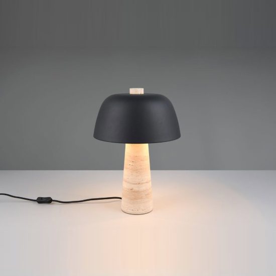 Lampada da tavolo 2 luci per soggiorno a fungo con base in travertino paralume nero
