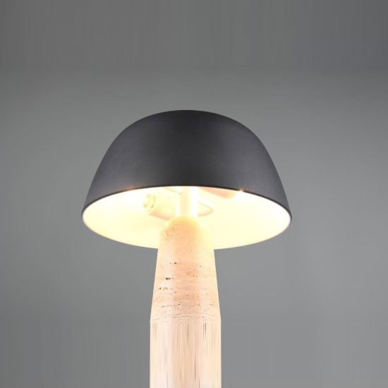 Lampada da tavolo 2 luci per soggiorno a fungo con base in travertino paralume nero
