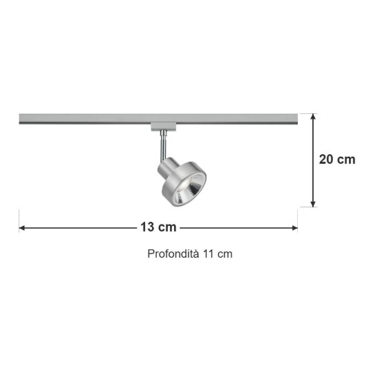 Faretto per binario bifase gu10 orientabile alto 20cm nichel opaco
