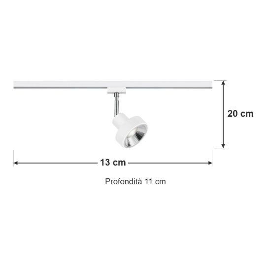 Faretto per binario bifase gu10 orientabile alto 20cm bianco
