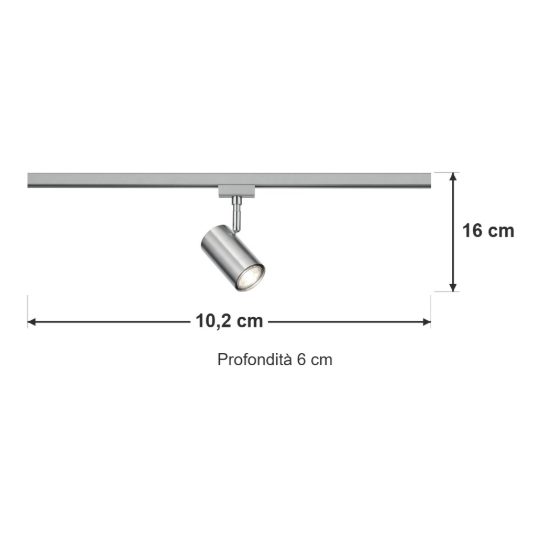 Faretto per binario bifase gu10 orientabile alto 16cm nichel opaco