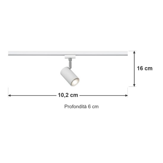Faretto per binario bifase gu10 orientabile alto 16cm bianco