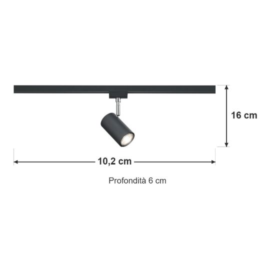 Faretto per binario bifase gu10 orientabile alto 16cm nero