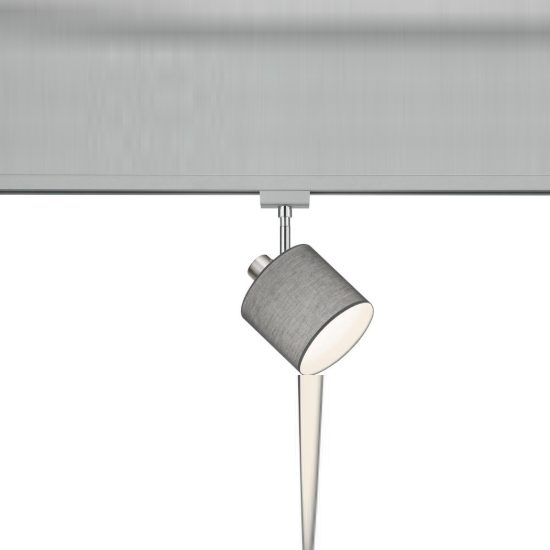 Faretto per binario bifase e14 orientabile con paralume in tessuto grigio