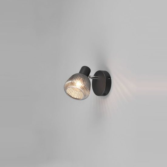 Faretto da soffitto per sala da pranzo orientabile moderno nero con vetro rigato cromato