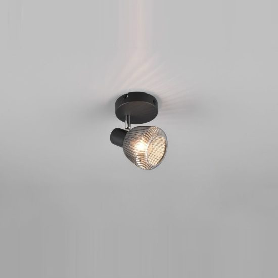 Faretto da soffitto per sala da pranzo orientabile moderno nero con vetro rigato cromato