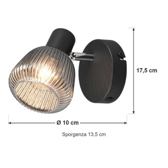 Faretto da soffitto per sala da pranzo orientabile moderno nero con vetro rigato cromato