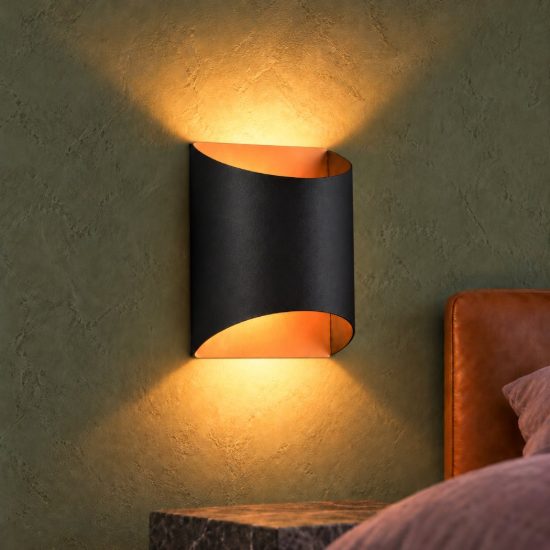 Applique per soggiorno bi-emissione moderna in metallo nero opaco oro