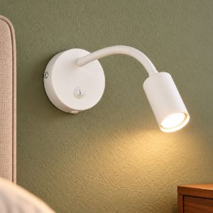 Applique per comodino camera da letto da lettura moderna bianca con braccio flessibile interruttore