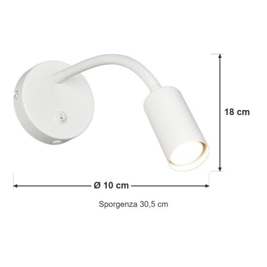 Applique per comodino camera da letto da lettura moderna bianca con braccio flessibile interruttore
