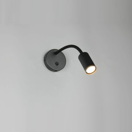 Applique per comodino camera da letto da lettura moderna nera con braccio flessibile interruttore