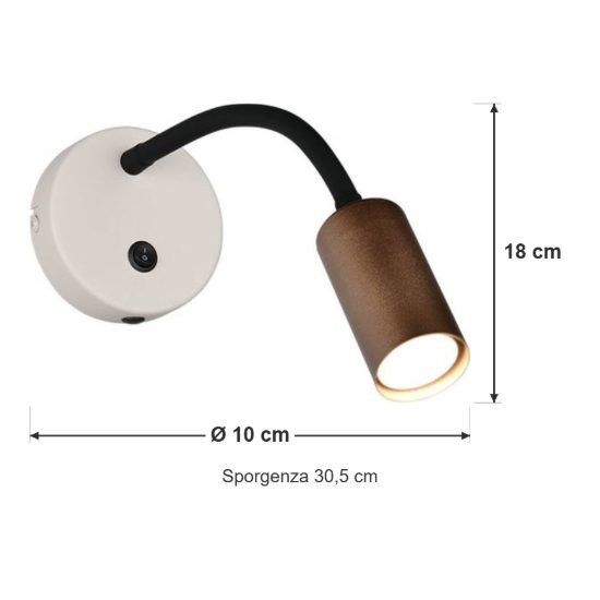 Applique per comodino camera da letto da lettura moderna caffe con braccio flessibile interruttore