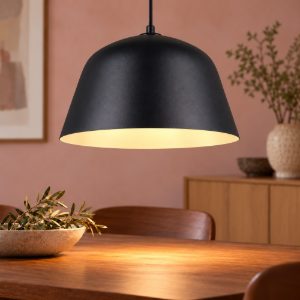 Lampadario a sospensione per sala da pranzo industriale nero con interno bianco