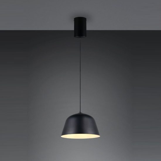 Lampadario a sospensione per sala da pranzo industriale nero con interno bianco