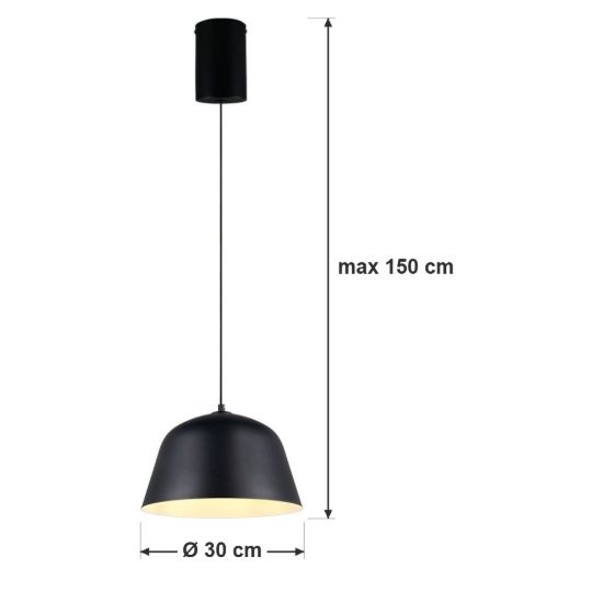 Lampadario a sospensione per sala da pranzo industriale nero con interno bianco