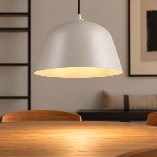 Lampadario a sospensione per sala da pranzo industriale grigio caldo con interno bianco