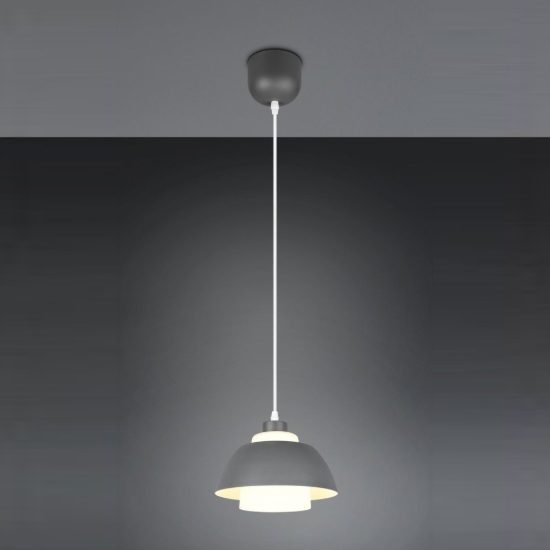 Lampadario a sospensione piccolo per sala da pranzo industriale antracite con vetro bianco