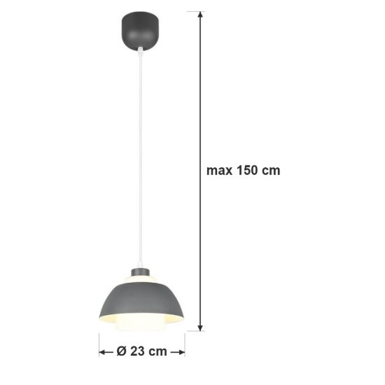 Lampadario a sospensione piccolo per sala da pranzo industriale antracite con vetro bianco