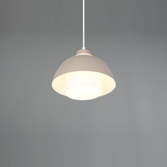 Lampadario a sospensione piccolo per sala da pranzo industriale beige caldo con vetro bianco