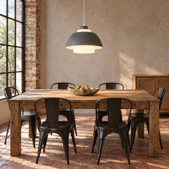 Lampadario a sospensione grande per sala da pranzo industriale antracite con vetro bianco
